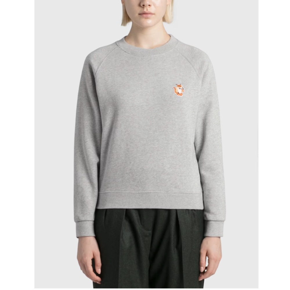 Maison Kitsuné All Right Fox Patch Vintage Crewneck Gray Pullover Sweater Medium